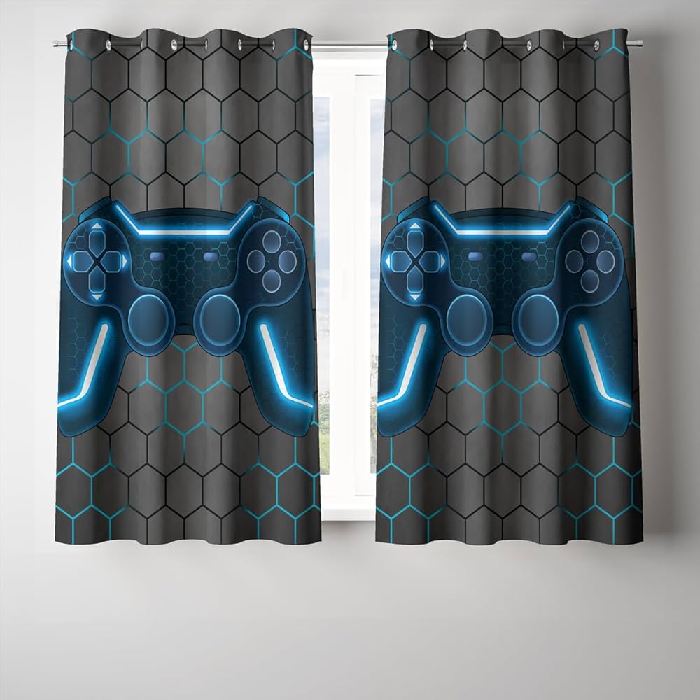 NTBED Game Console Blackout Curtains Drapes for Kids Bedroom Play Room 2 Panels Darkening Grommet Window Treatment, 42Wx63L, Blue