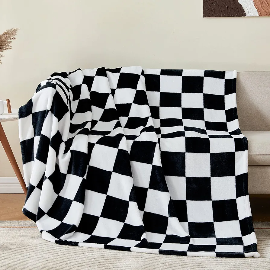 BEDELITE Checkered Throw Blanket for Couch and Bed, Luxurious Fleece Blanket with Checkerboard Grid Home Decor, Soft Cozy Black and White Warm Blankets for Spring, 50"x60"