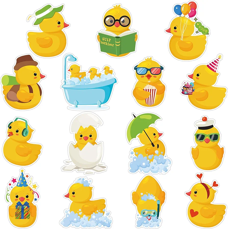 30 Pcs Yellow Duck Cutouts, Multi-Role Duck Birthday Party Decorations, Rubber Duck Cut-Outs DIY Crafts for Bulletin Board Nursery Room & Rubber Duck Theme Birthday Baby Shower Party Decor Supplies