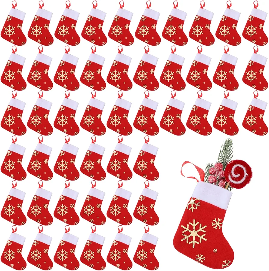 Mini Christmas Stockings Bulk 6 Inches Glitter Snowflake Stockings Plush Cuff Knit Socking for Christmas Tree and Room Ornament Decoration and Gift Holder (100 Pcs)