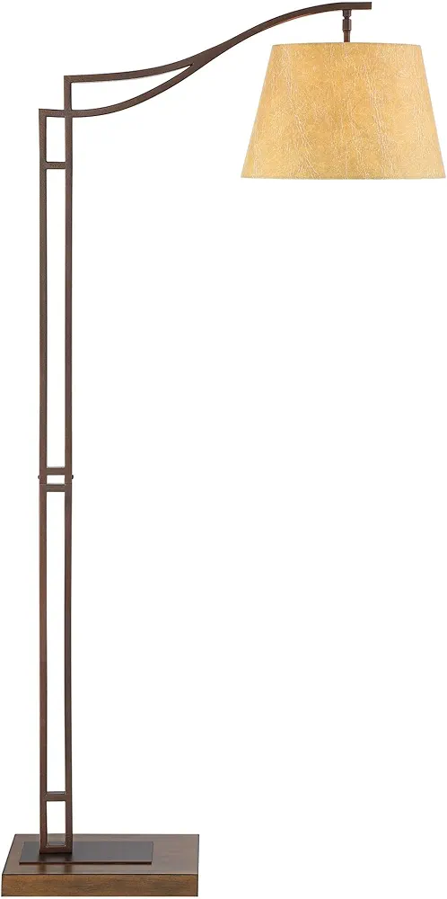 Franklin Iron Works Tahoe Rustic Farmhouse Arc Floor Lamp with USB Charging Port 60" Tall Bronze Metal Downbridge Faux Leather Empire Shade for Living Room Reading Bedroom Office House Home Decor