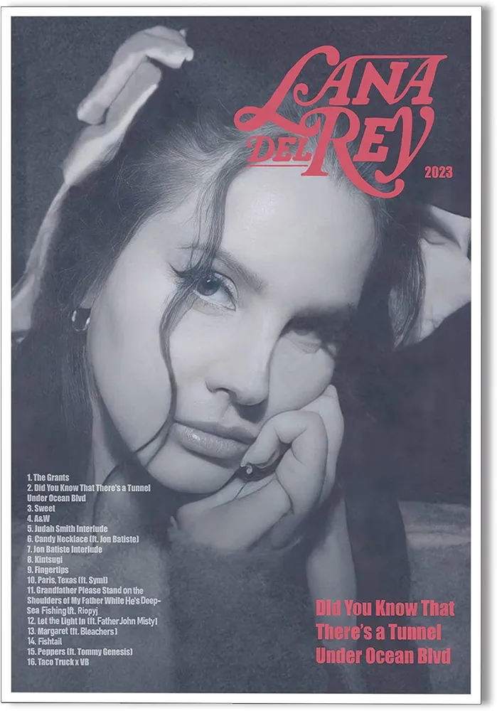 Lana Del Rey Music Posters for Room Aesthetic Music Album Cover Did You Know Theres A Tunnel Vinyl Canvas Wall Art Black White Prints Pop Retro Music Party Wall Painting 16x24in Unframed