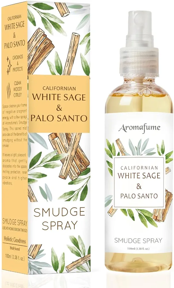 Aromafume White Sage & Palo Santo Smudge Spray 100ml/3.3 oz | Sage Spray for Cleansing Negative Energy & Protection | Non-Toxic | Room Spray for Spiritual Cleansing, Smokeless Sage Smudging