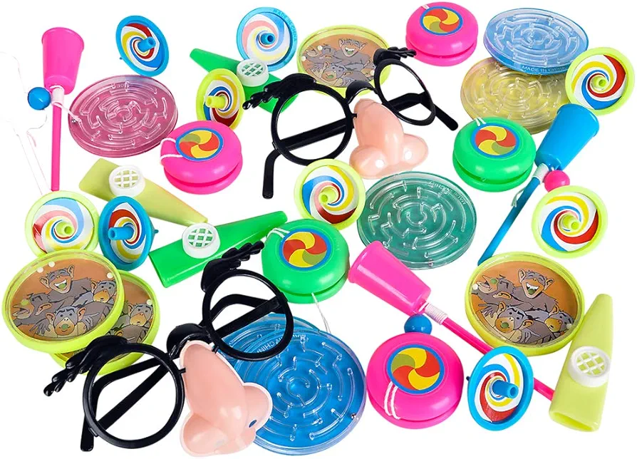 Party Favor Toy Assortment Pack of 64 Pc, Includes a Wide Range of Mid-size and Small Toys, Small Prizes, for Party Favor Bags, School Classrooms, and Carnivals,