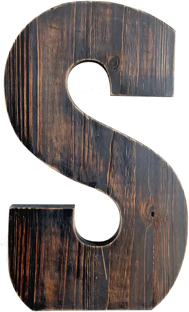 ABELOTS Big Letter Wall Art for Living Room, Bathroom, Bedroom, and Home Decor, Rustic Farmhouse Lettering for Family Last Names, Large Decorative Wood, 14” x 10” (Big S)