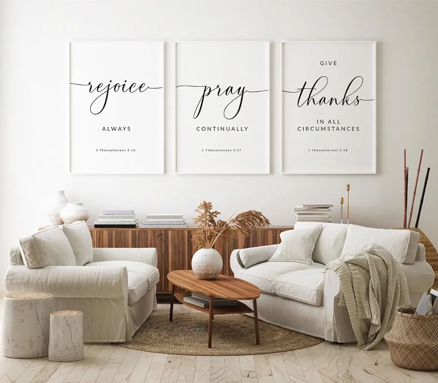 DOLUDO 3 Pieces Rejoice Pray Give Thanks Bible Verse Wall Art Canvas Print 1 Thessalonians 5:16-18 Scripture Poster Painting Artwork for Living Room Decor Christian Gifts Ready To Hang