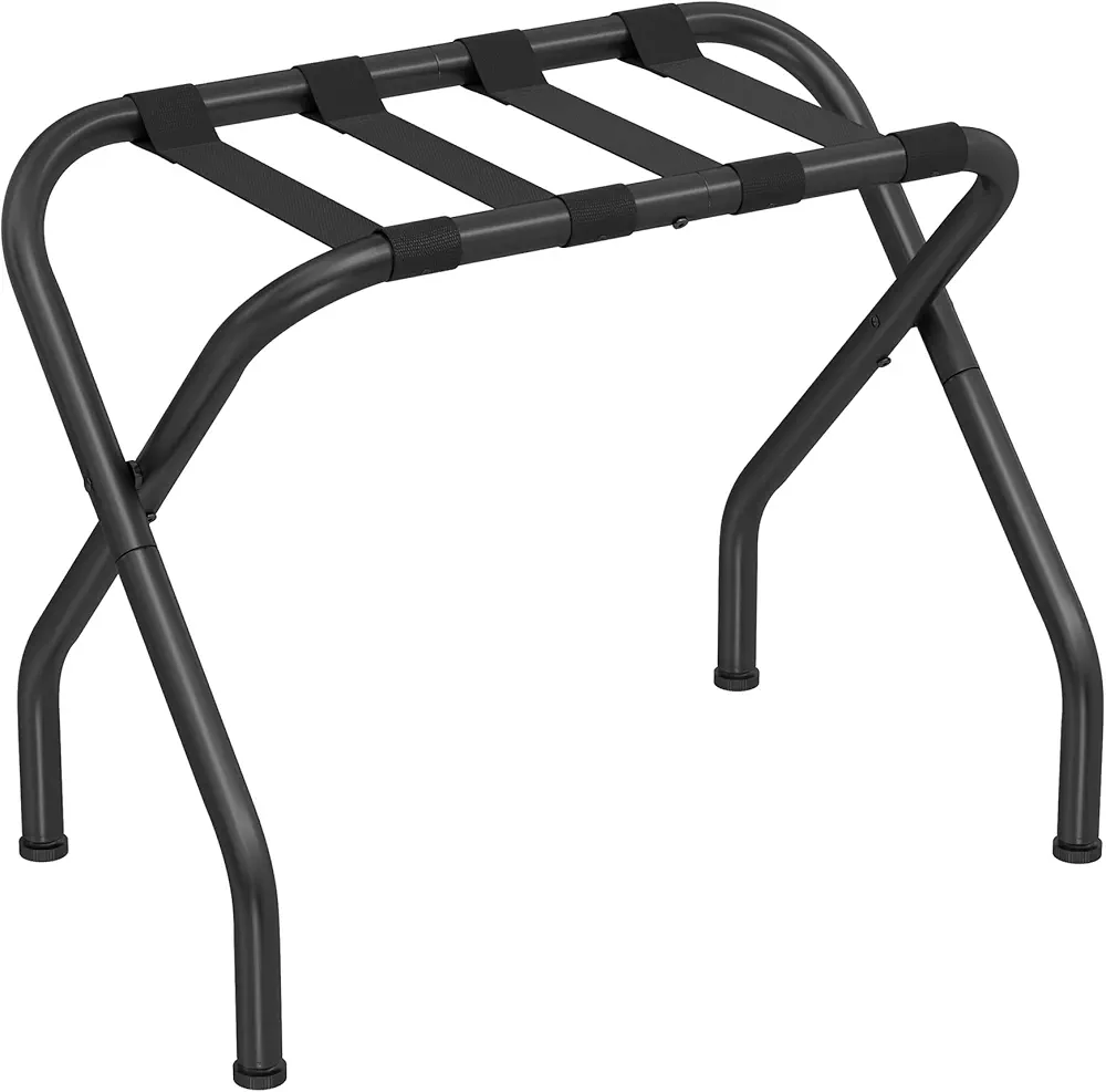 SONGMICS Luggage Rack for Guest Room, Suitcase Stand, Foldable Steel Frame, for Hotel, Bedroom, Holds up to 110 lb, 27.2 x 15 x 20.5 Inches, Black URLR001B01V1