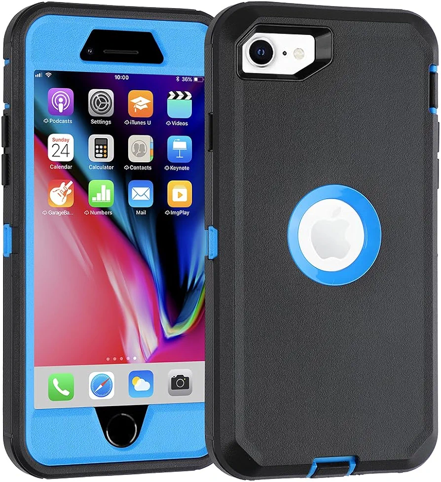 iPhone SE 2020 Case,iPhone SE 2022 Case,3 in 1 Built-in Screen Full Body Protector Phone Case,Shockproof TPU Hard PC Bumper Drop-Proof Shell for iPhone SE 2nd 3nd 4.7" inch (Black/Blue)