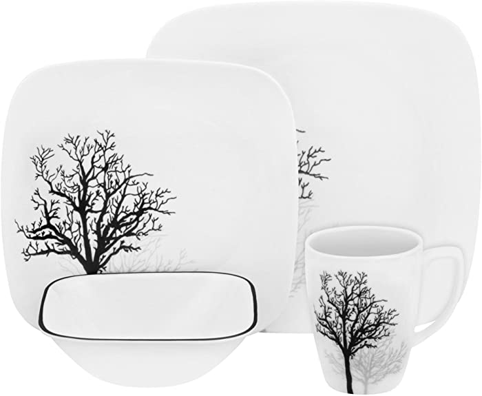 CORELLE Square Timber Shadows 16-pc Dinnerware Set, 1, white