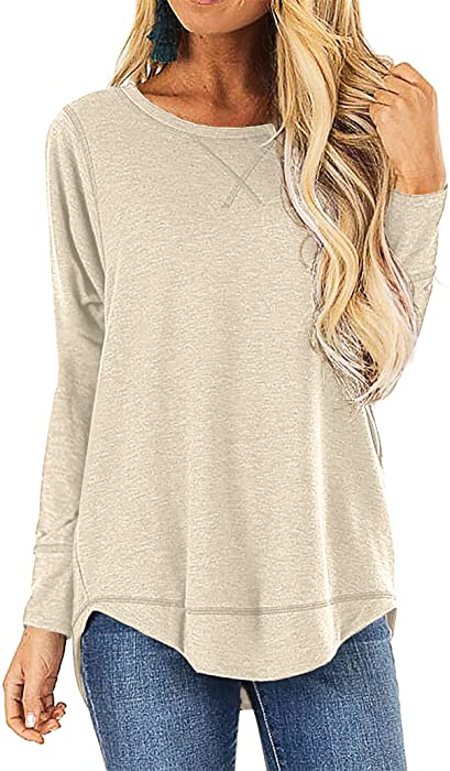 HIYIYEZI Fall Tops for Women Long Sleeve Side Split Casual Loose Tunic Top