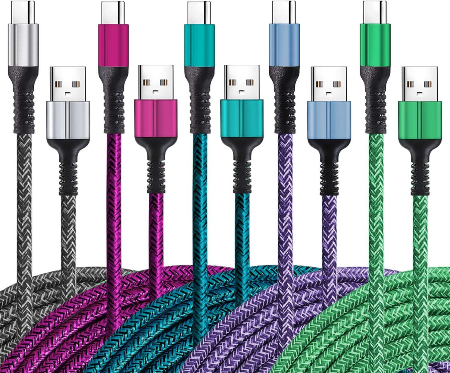 USB C Cable, Teeind Tpc002 5 Pack(6Ft/1.8M) USB A to Type C Charger Nylon Braided Cord Compatible with Galaxy S10 S10E S9 S8 S20 Plus,Note 20 10 9 8 and Other USB C Charger