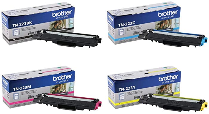 Brother Genuine TN223BK, TN223C, TN223M, TN223Y Standard Yield Black/Cyan/Magenta/Yellow Toner Cartridge Set, TN223