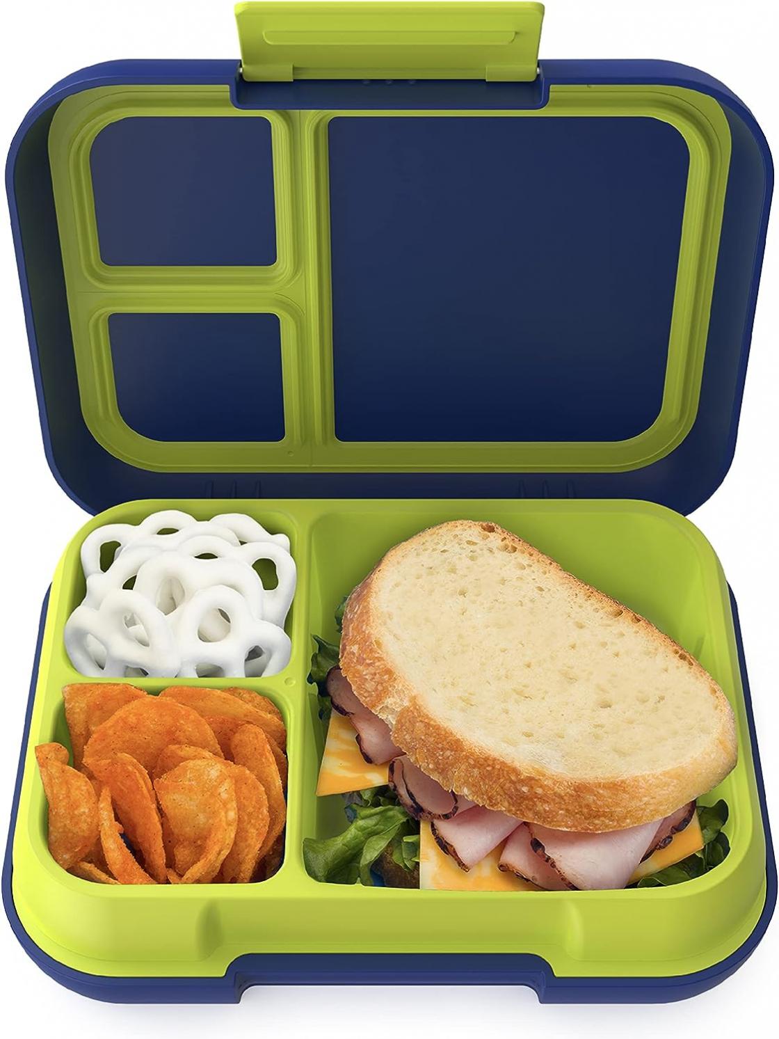 Bentgo® Pop - Bento-Style Lunch Box for Kids 8+ and Teens - Holds 5 Cups of Food with Removable Divider for 3-4 Compartments - Leak-Proof, Microwave/Dishwasher Safe, BPA-Free (Navy Blue/Chartreuse)