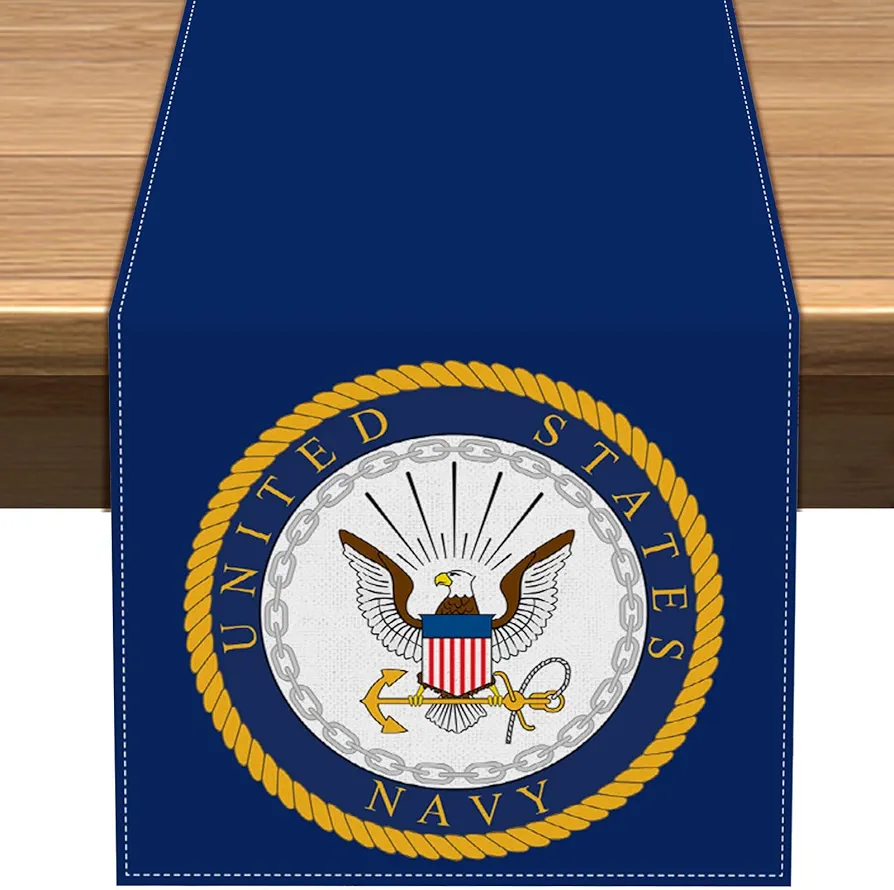 Vohado US Navy Emblem Table Runner Armed Forces Seabee United States American Military Decoration Dining Room Home Kitchen Island Decor