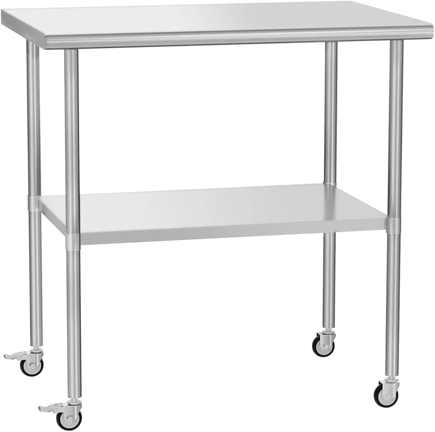 Stainless Steel Prep & Work Table with Adjustable Shelf, with Wheels, Kitchen Island, Commercial Workstations, Utility Table in Kitchen Garage Laundry Room Outdoor BBQ, 24" X 36"