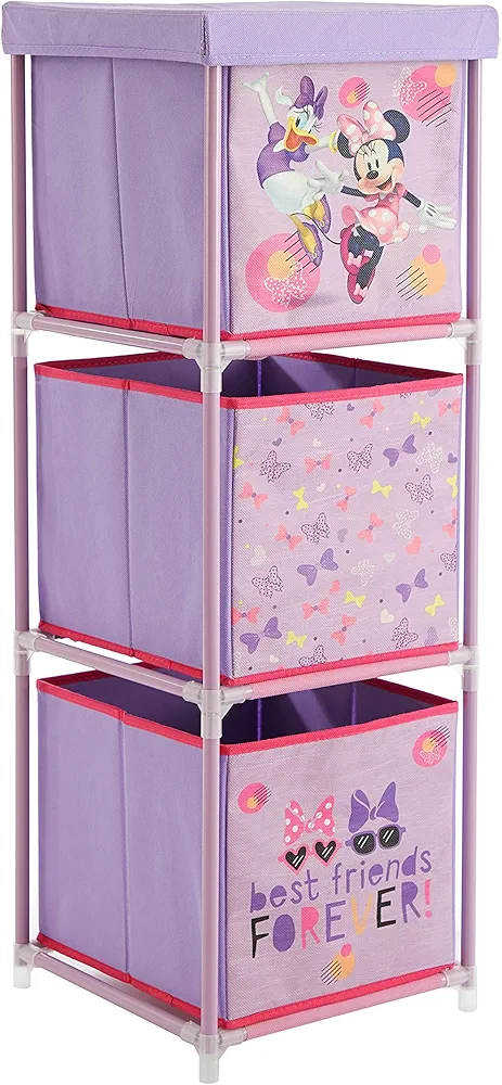 Idea Nuova Disney Minnie Mouse 3 Tier Fabric Storage Organizer with 3 Cubes and Removable Lid