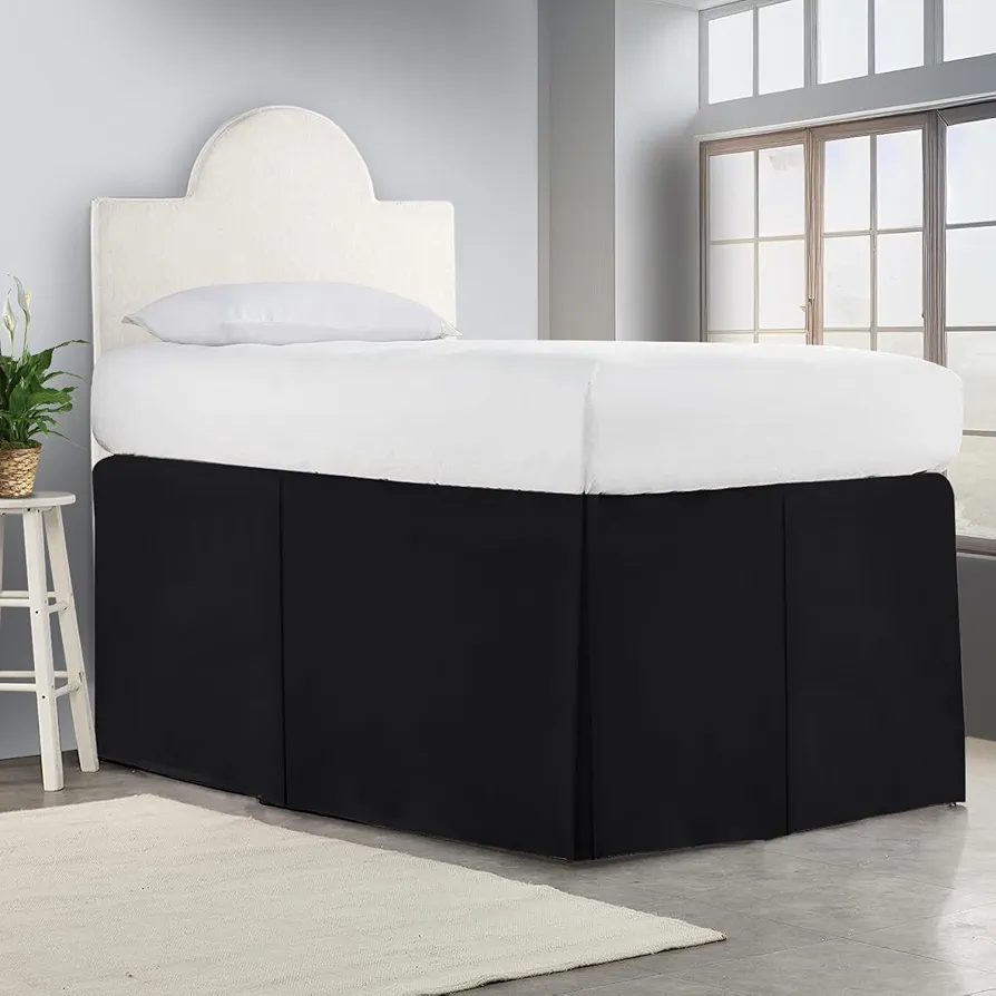 Dorm Bed Skirt, Split Corner Pleated Bed Skirt, College Dorm Bed Skirt Twin XL, 100% Microfiber Bed Skirt, Extra Long Dorm Room Bed Skirt, College Dorm Bed Skirt 30" Drop (Twin XL 30",Black)