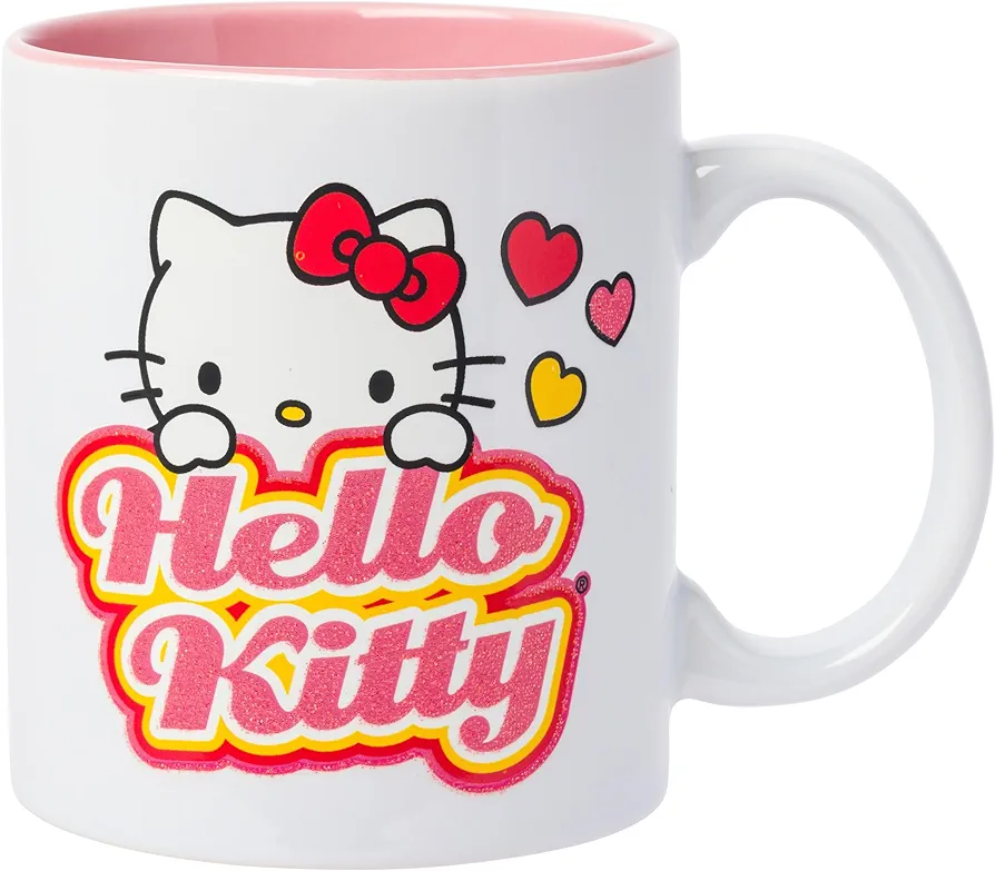 Silver Buffalo Sanrio Hello Kitty Hearts Glitter Name Ceramic Mug, 20 Ounces