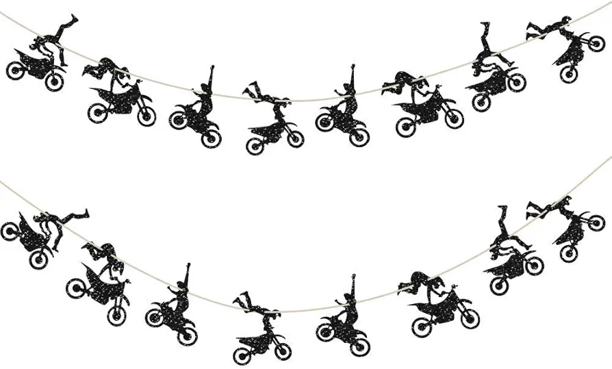 Motorcycle Theme Banner Garland Party Supplies for Man's or Boy's Birthday & Riding Party Room Wall Decorations