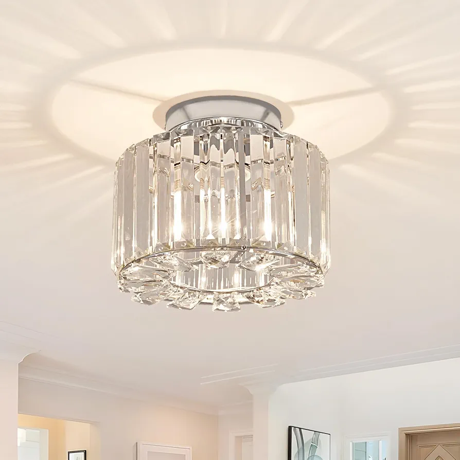 Elegant Silver Crystal Chandelier - Modern Semi Flush Mount Ceiling Light Fixtures for Hallway, Kitchen, Bedroom, Living Room, and More