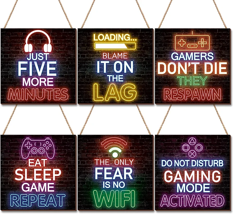 YLOLUL 6Pcs Neon Gaming Decor Video Gamer Room Decor Gaming Decor for Boys Room Boys Gaming Wall Art Neon Gaming Room Decor Gamer Wall Decor Teenage Boy Room Decor