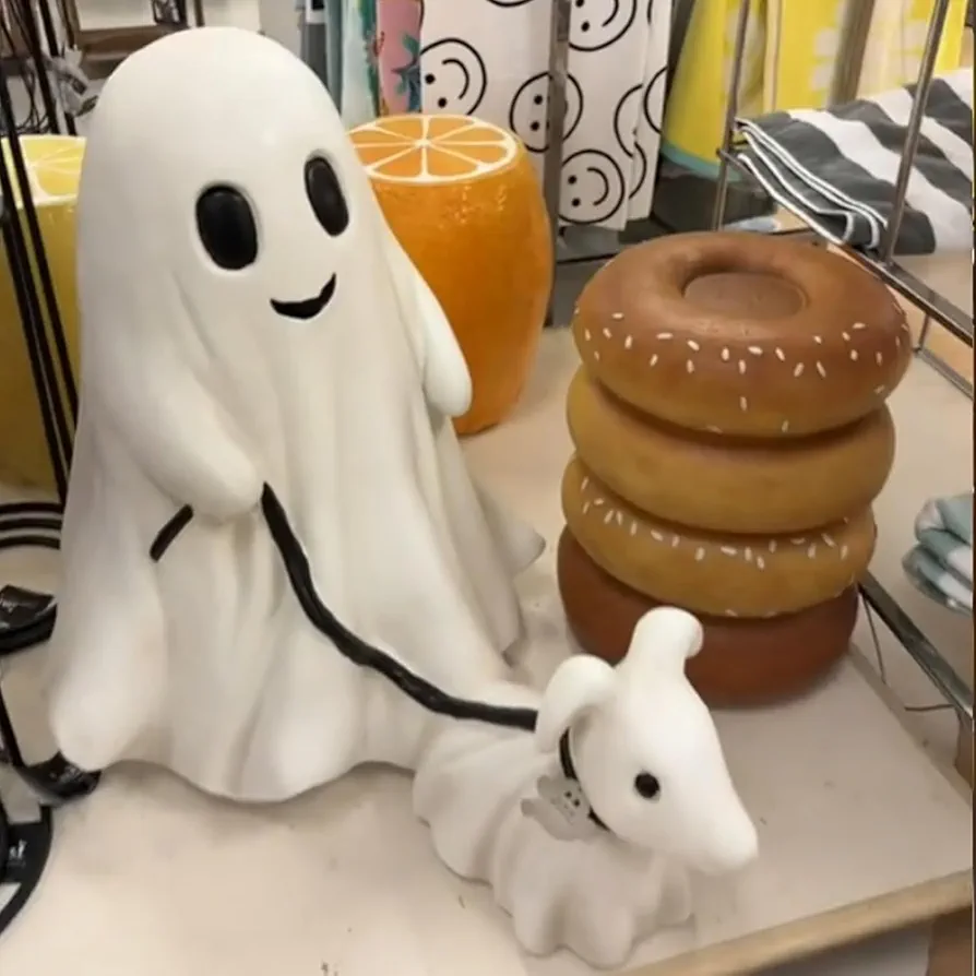 Ghost Walking Dog, 15.74 inch Ghost Halloween Figurine, Feel Like Walking in a Haunted House, Cute White Ghost Walking Dog Perfect for Halloween Decorations (B)