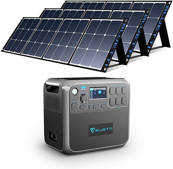 BLUETTI AC200P Solar Generator with Panels Included 2000W Portable Power Station with 3pcs Foldable Solar Panel 120W SP120, Solar Power Generator for Van House Outdoor Camping