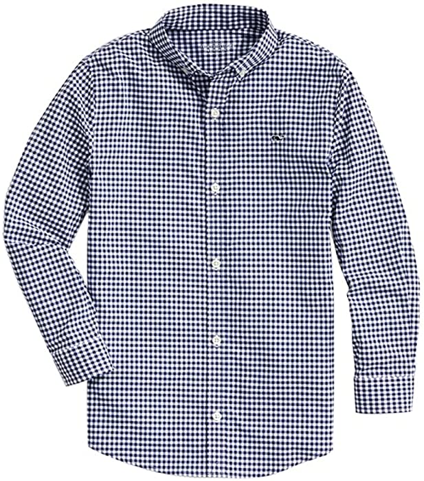 vineyard vines Boys' Arawak Gingham Long Sleeve On-The-go Performance Whale Shirt