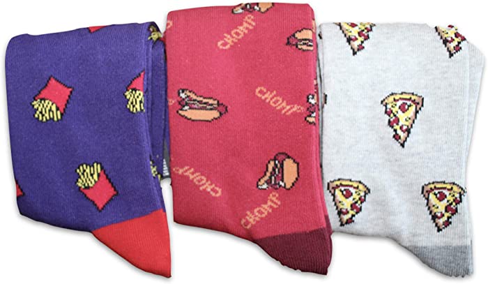 American Eagle AEO Men's 3 Pair Graphic Crew Socks (French Fries, Burgers/Hot Dogs, Pizza) AE Sock