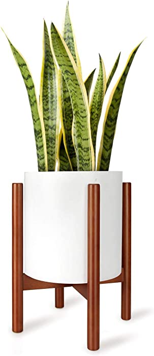 Mkono Plant Stand Mid Century Wood Flower Pot Holder (Plant Pot NOT Included) Modern Potted Stand Indoor Display Rack Rustic Decor, Up to 10 Inch Planter, Brown