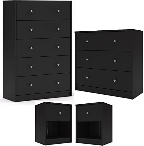 Home Square 4 Piece Furniture Set with 2 Chests and 2 Nightstands in Black