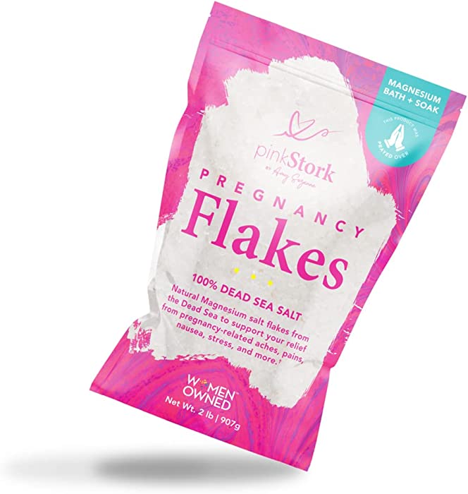 Pink Stork Pregnancy Flakes: Bath Salts with Pure Magnesium (Unscented), Alleviates Pregnancy Aches & Pains, Morning Sickness Relief, Women-Owned, 2 lbs