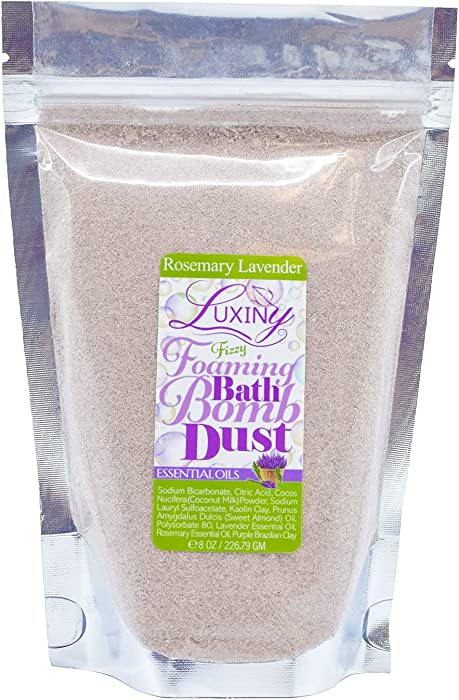 Luxiny Natural Bath Bomb Dust, a Foaming Bubble Bath for Adults, Made with Bath Oil & Coconut Milk for a Bath Soak That is Relaxing & Soothing to Dry & Sensitive Skin, 8oz (Rosemary Lavender)