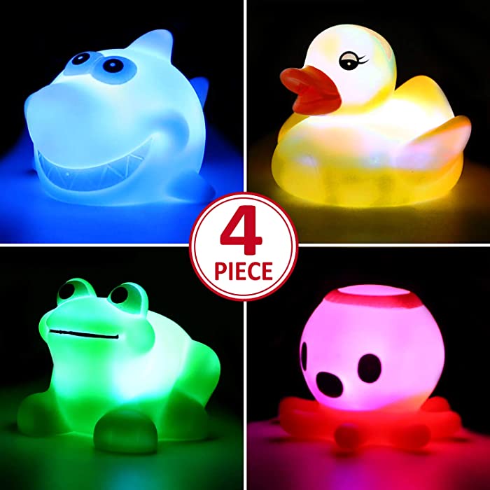 Yeonha Toys Bath Toy, Can Flashing Colourful Light(Big Style 4 Pack), Floating Bath Toy, Light Up Bathtub Water Tub Toy for Pool Shower Bathtime Bathroom Kid Boys Girl Toddler Child Baby Infant