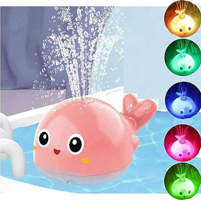 VNICE Water Bath Toy for Baby Spray Whale Toy with Seven Kinds of Flashing Light for Toddlers Induction Soft Light and Fountain Shower Toy, Ideal Gifts for Kid Infant Boys Girls (Pink)