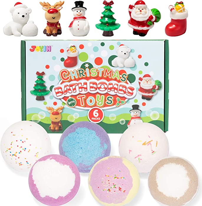 Christmas Bath Bombs with Toys Inside, 6 Packs Bubble Bath Bombs Christmas Tree Ornament with Christmas Figure Toys, SPA Bath Fizzies Set, Great Gift Set for Birthday, Christmas for Boys and Girls