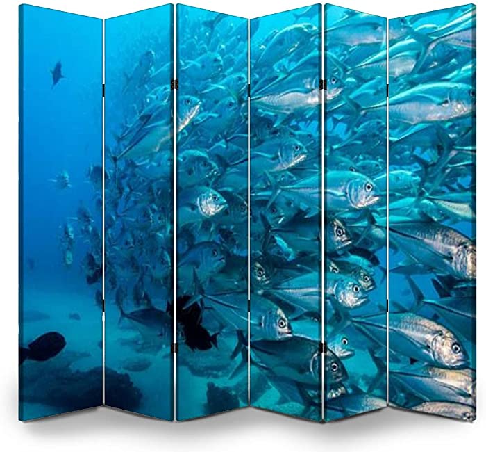 Room Divider Screen Partition School of Bigeye Trevally Caranx sexfasciatus Folding Privacy Screen Separator Indoor Outdoor Freestanding Protective Wall Divider