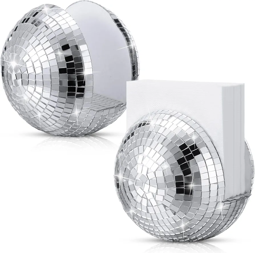 2 Pcs Disco Ball Napkin Holder for Table Round Napkin Dispenser Serviette Holder Tissue Dispenser Standing Paper Napkin Storage Disco Ball Decoration for Wedding Kitchen Dining Room Table