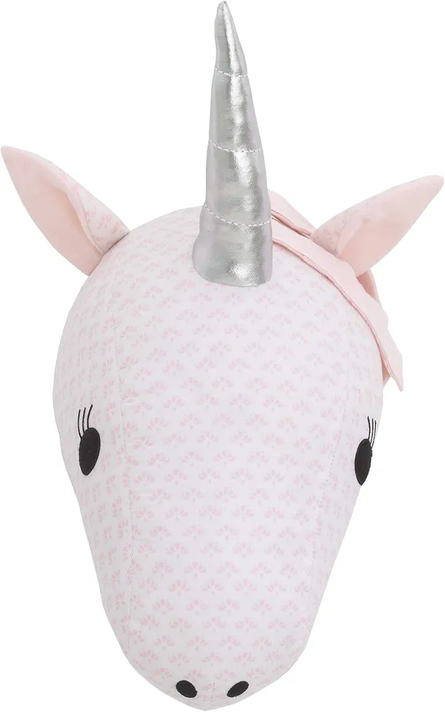 NoJo Pink and White Unicorn Plush Head Wall Decor