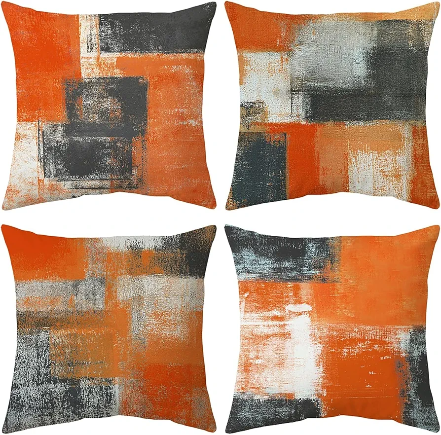 Balaena Burnt Orange Throw Pillow Covers 16x16 Set of 4 Decorative Cushion Cover Taupe Abstract Art Painting Pillow Covers for Sofa Couch Bedroom Living Room Outdoor Home Décor