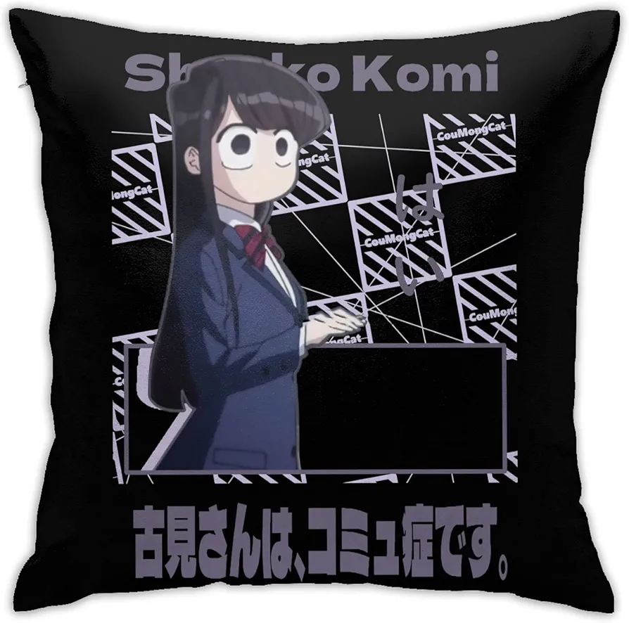 Anime Komi Can't Communicate Throw Pillow Cases Dorm Decor for Bedroom Living Room 18x18 Inch