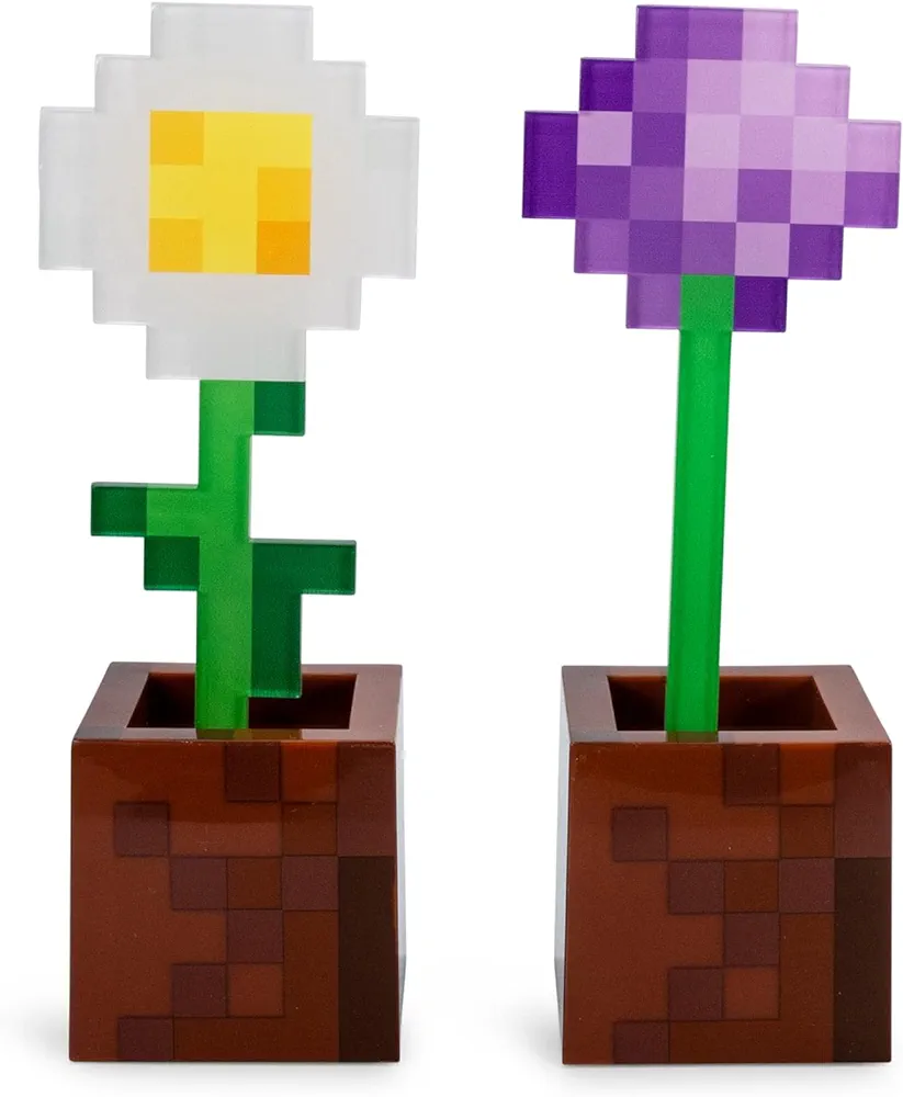 Minecraft Daisy and Allium Flower Pot Mood Lights, Set of 2 | Nightstand Table Lamp with LED Light for Bedroom, Desk, Living Room | Home Decor Room Essentials | Video Game Gifts and Collectibles