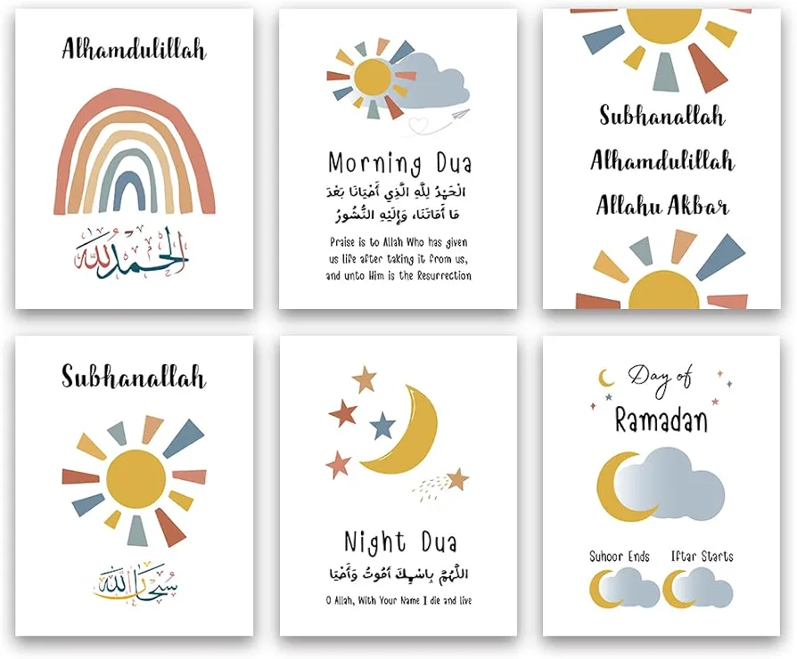 QPOKLAF Kids Mental Health Educational Poster,Islamic Wall Art Quran Quotes Inspirational Prints for Classroom Children's room Wall Decor,Nursery Canvas Prints,Set of 6(8 * 10inch,Unframed).