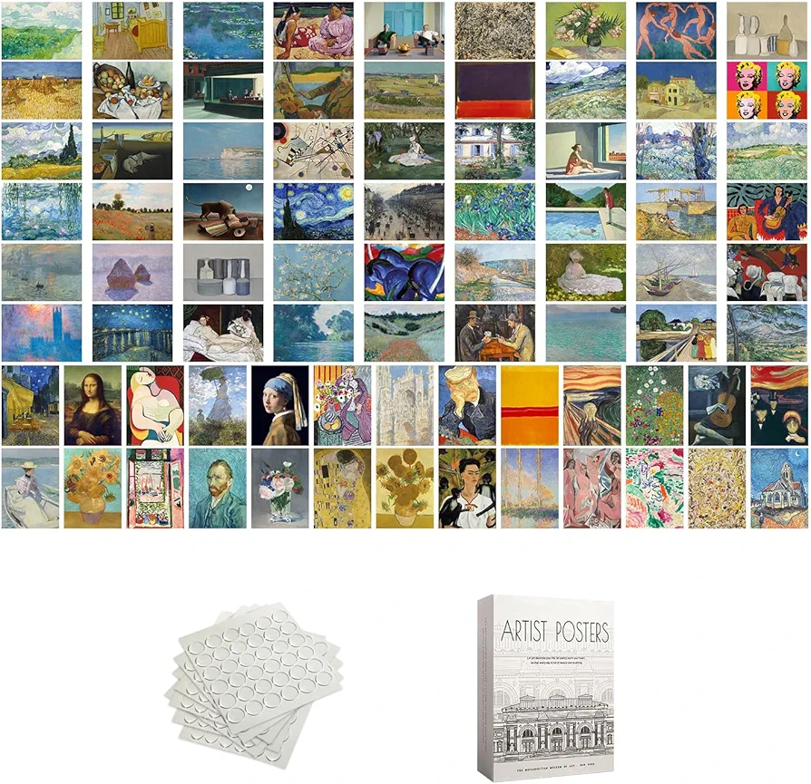 80 Pcs Famous Artist Vintage Posters 5x7 Home Decor, Matte Canvas Wall Art for Room Aesthetic, Wall Decor Collage Kit Pictures for Bedroom, Paintings Prints for Gallery, Living Room Office Classroom