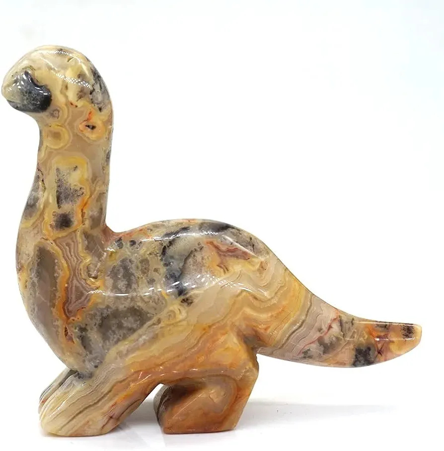 2.7" Dinosaur Stone Carving Figurine Healing Crystal Diplodocus Statue Home Decoration Gemstone Craft Gift Room Ornament (Color : Crazy Agate, Size : Medium)