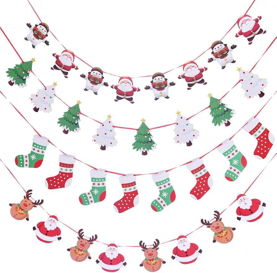 Christmas Banners Flags Hanging Bunting Garland 4 Pcs Paper Christmas Door Wall Window Hanging Decoration Ornaments Home Office Hotel Party Scene Decoration Supplies