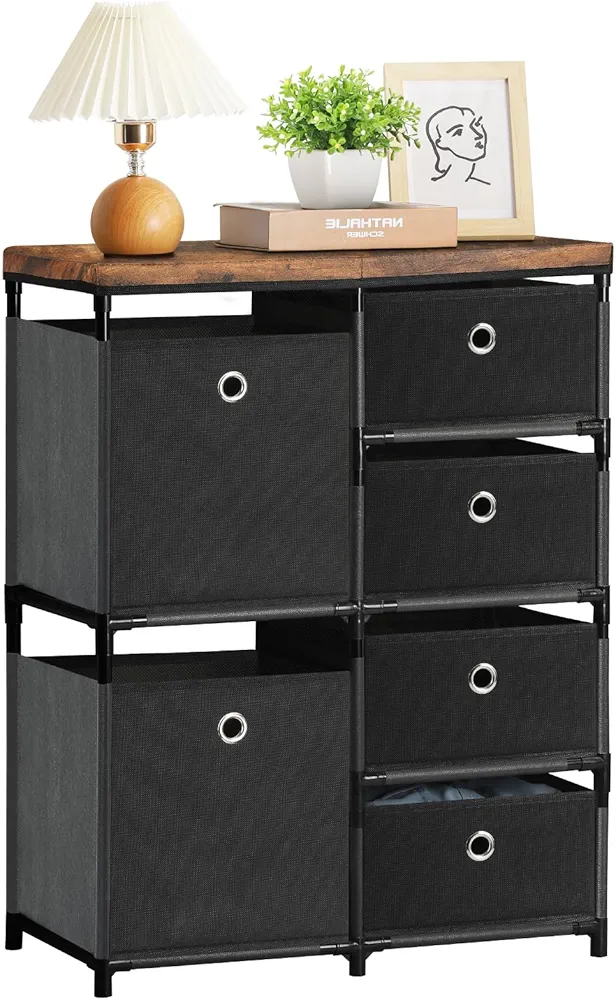 MOOACE 6 Drawers Storage Organizer, Fabric Cube Storage Organizer, Cube Storage Shelf, Small Chest of Drawers for Living Room Hallway Entryway, Black