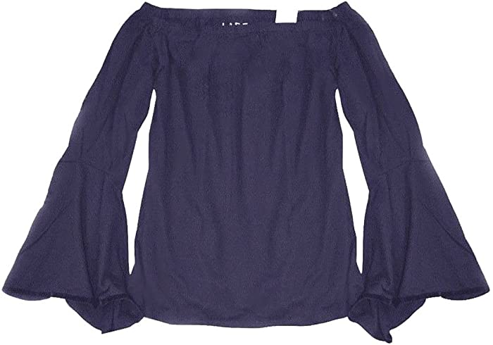 Ann Taylor LOFT -Women's Velvet Trim Bell Sleeve Shoulder Tee