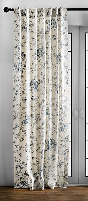 Maison d' Hermine Jouy Paradis 100% Cotton Curtain One Panel for Living Rooms Bedrooms Offices Tailored with a Rod Pocket and Loop for Easy Hanging (Blue, 50 Inch by 84 Inch ).