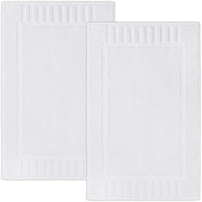 White Classic Luxury Bath Mat Floor Towel Set - Absorbent Cotton Hotel Spa Shower/Bathtub Mats [Not a Bathroom Rug] 22"x34" | 2 Pack | White